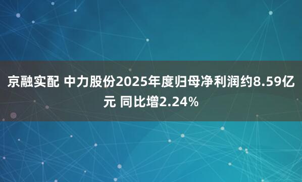 京融实配 中力股份2025年度归母净利润约8.59亿元 同比增2.24%